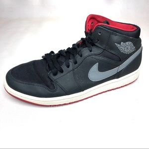 Nike Air Jordan 1 Mid 554724-004 Mens Grey Red 10